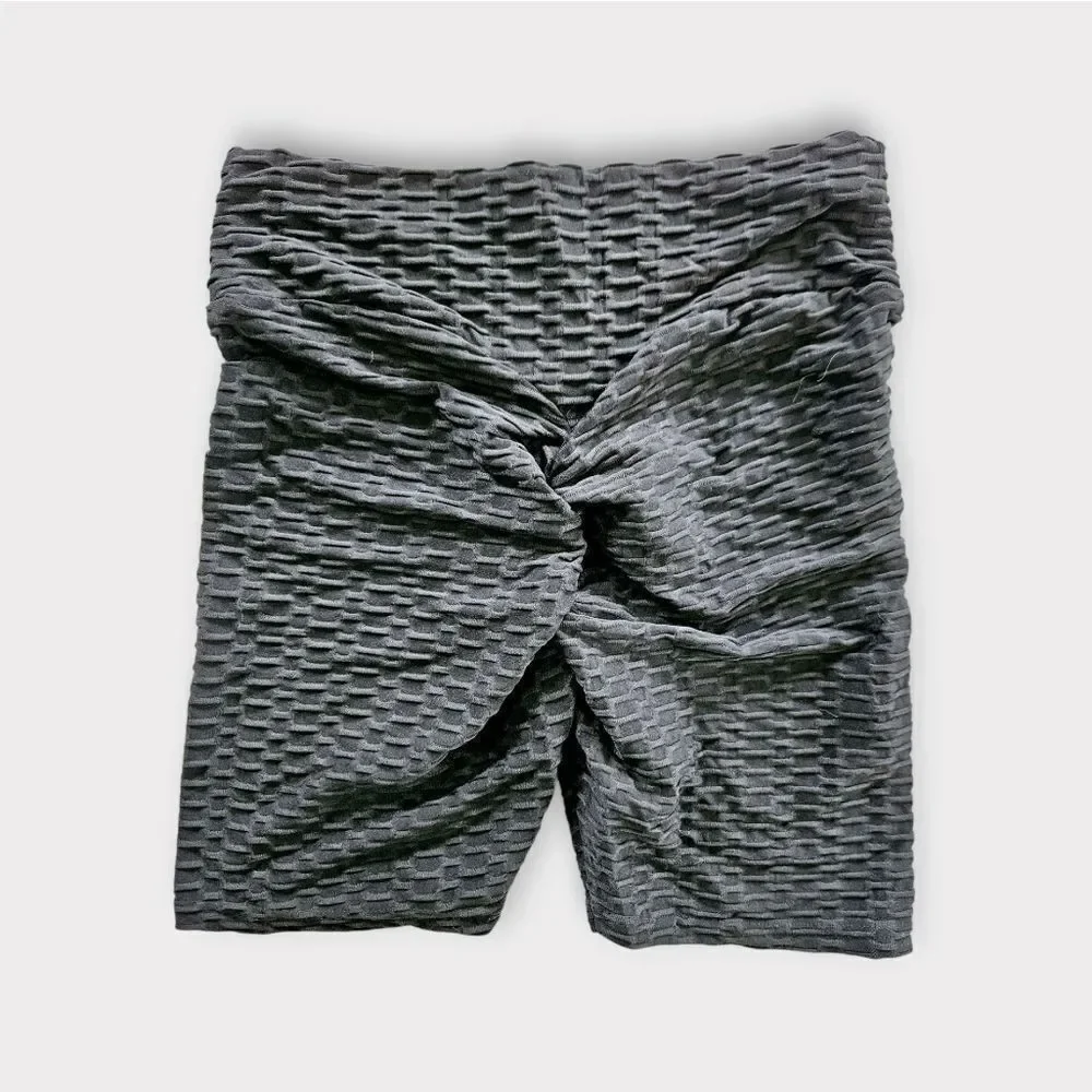 NWT Seven7 Scrunch Butt Anti Cellulite Honeycomb Texture Biker Shorts In Black M
